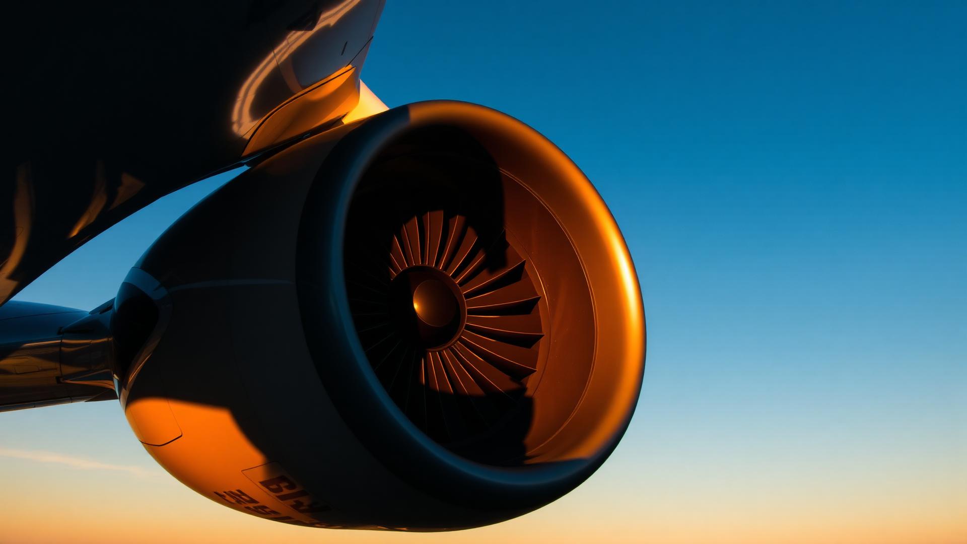 Aircraft engine turbine at golden hour